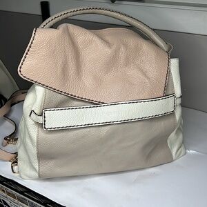 Plinio Visona Beige Peach Stone Pebbled Leather Three Way Bag - Made in Italy